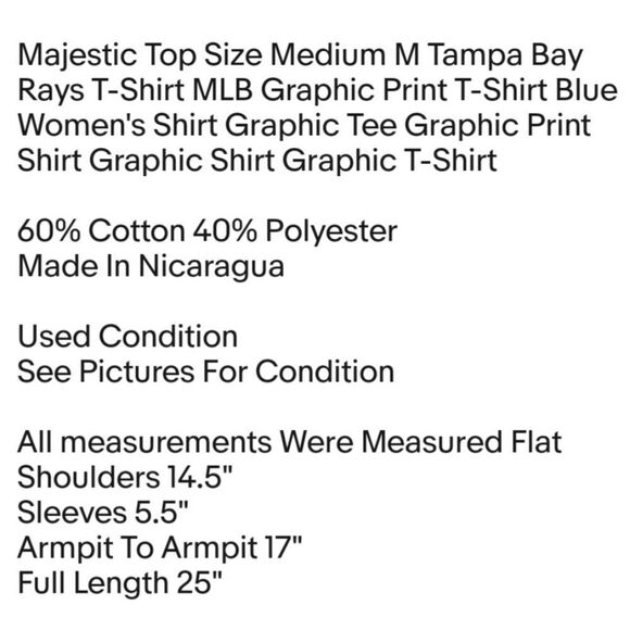Majestic Top Size Medium M Tampa Bay Rays T-Shirt MLB Graphic Print T-Shirt Blue - Picture 2 of 6